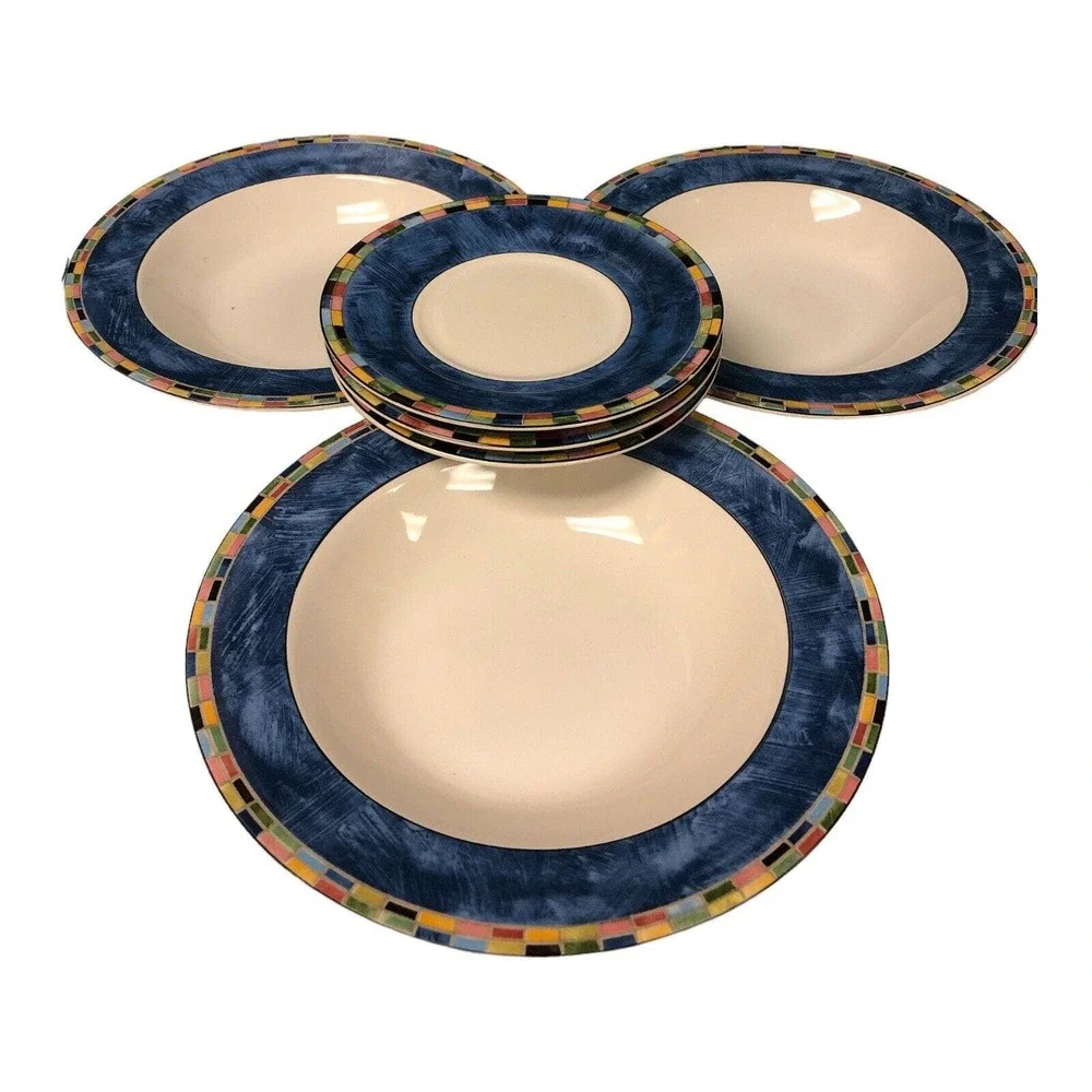 6 Pc PTS INTERNATIONAL INTERIORS FANTASIA Stoneware 3 Soup Bowl + 3 Dessert‎